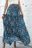 Deep Teal Floral Print Maxi Skirt