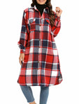 Red Plaid Cozy Long Shacket with Pockets