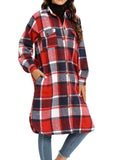 Red Plaid Cozy Long Shacket with Pockets