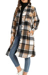 Brown Plaid Long Cozy Shacket with Pocket