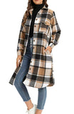 Brown Plaid Long Cozy Shacket with Pocket