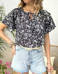 Black Print Keyhole Blouse
