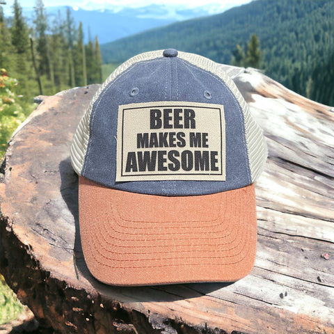 Beer Makes Me Awesome Canvas Patch Hat