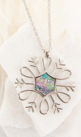 Silver Abalone Snowflake Necklace