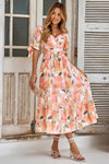Floral Print V-Neck Cross Fit Ruffle Dress