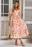 Floral Print V-Neck Cross Fit Ruffle Dress