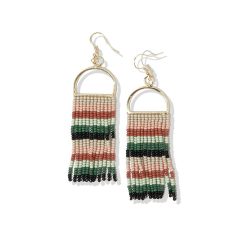 Allison Horizontal Stripe Beaded Fringe Earrings Desert