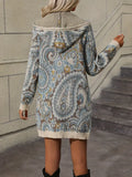 L Paisley Pattern Open Front Hooded Cardigan