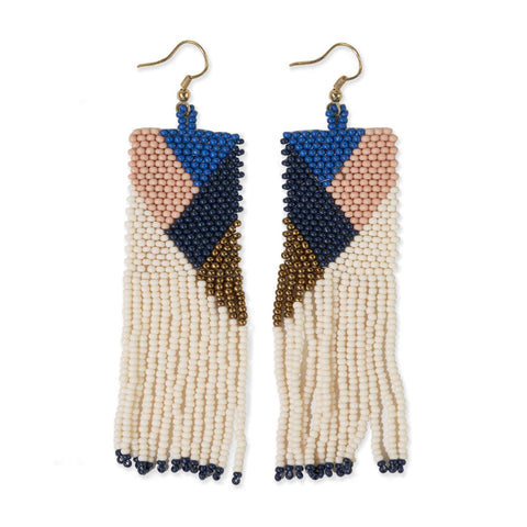 Charlotte Angles Beaded Fringe Earrings Navy