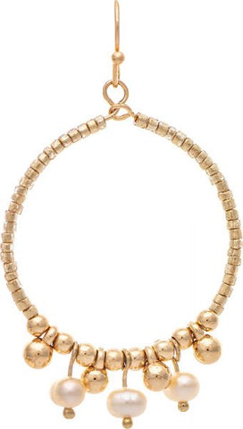 Gold Bead Circle Freshwater Pearl Fringe Earring