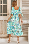 Floral Print V-Neck Cross Fit Ruffle Dress