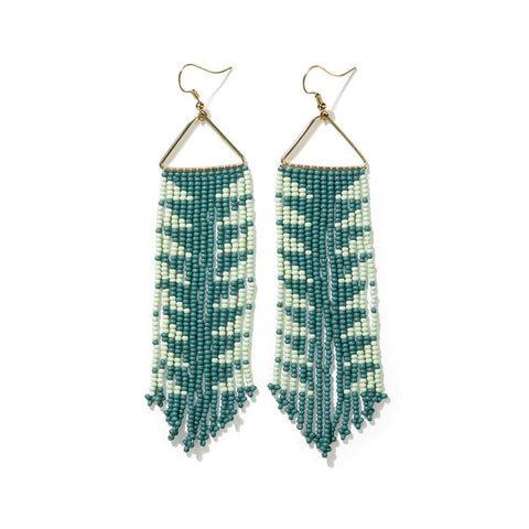 Emilie Arrow Beaded Fringe Earrings Teal