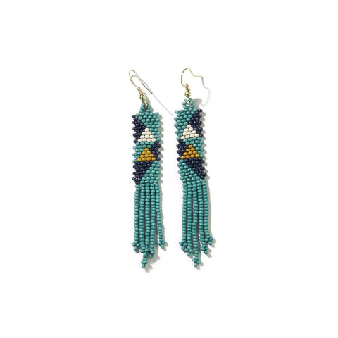 Emma Angles Beaded Fringe Earrings Teal
