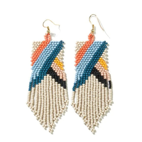 Fiona Angles Beaded Fringe Earrings Cream