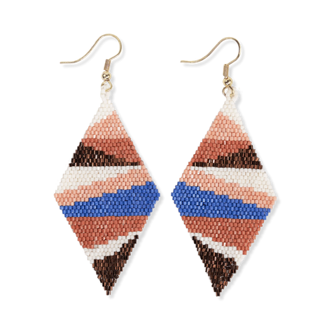 Frida Layered Angles Beaded Earrings Rust + Lapis