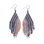 Haley Falling Lines Beaded Fringe Earrings Navy + Silver
