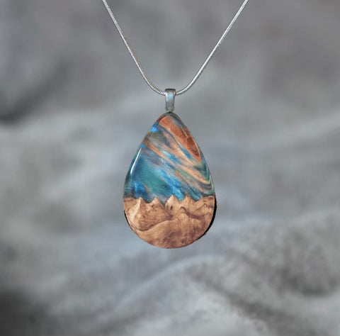 Tear Drop Necklace with Mountains