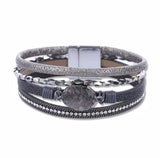 Crystal Vintage Multi-Layered Leather Bracelet with Magnetic Clasp