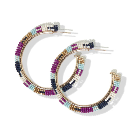 Nora Checkered Hoop Earrings Navy Multicolor