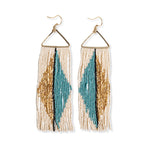 Erica Split Diamond Beaded Fringe Earrings Teal