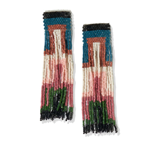 Belle Geo Shapes Beaded Fringe Earrings Multicolored