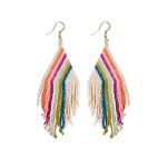 Haley Falling Lines Beaded Fringe Earrings Rainbow