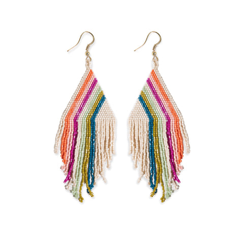 Haley Falling Lines Beaded Fringe Earrings Rainbow
