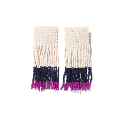 Ava Color Block Beaded Fringe Magenta Earrings