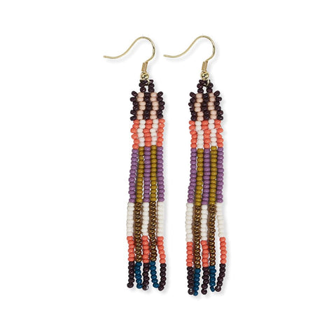 Melissa Alternating Two Color Grids Petite Beaded Fringe Earrings Citron + Coral