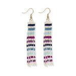 Melissa Horizontal Stripes Petite Beaded Fringe Earrings Blue + Lavender