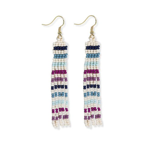 Melissa Horizontal Stripes Petite Beaded Fringe Earrings Blue + Lavender
