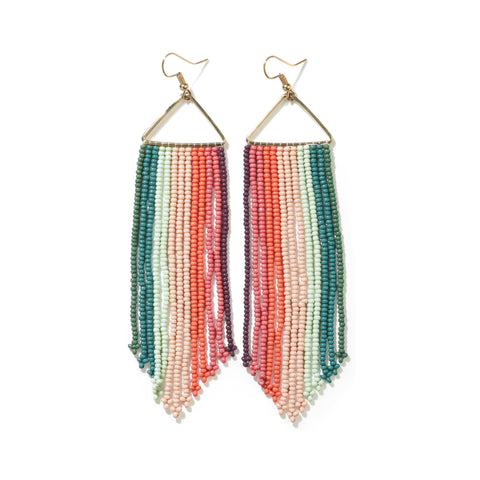 Emilie Vertical Stripe Beaded Fringe Earrings Port