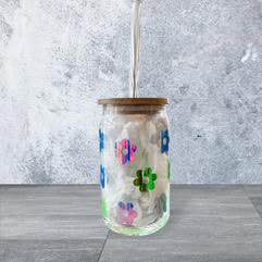 Retro Flowers Beer Can Glass
