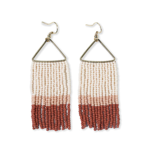 Whitney Color Block Stripe Beaded Fringe Earrings Rust