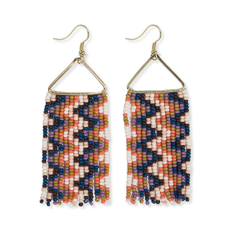 Whitney Wavy Beaded Fringe Earrings Citron + Coral