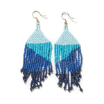Erin Ombre Beaded Fringe Earrings Blue